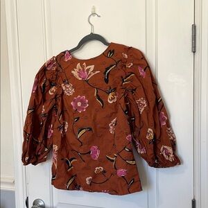 Universal Thread Brown Puff Sleeve Blouse with Ruffled Details